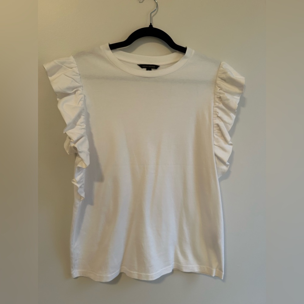 Banana Republic White 100% Cotton Ruffle Sleeve Tank Top Women’s Large